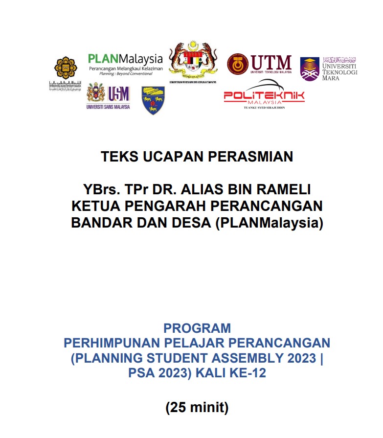 Teks Ucapan Perasmian Ketua Pengarah PLANMalaysia Sempena PSA 2023