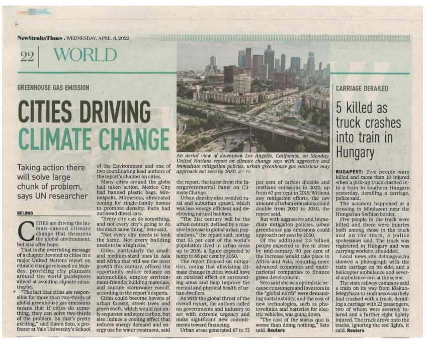 Cities Driving Climate Change - NST (6 April 2022)