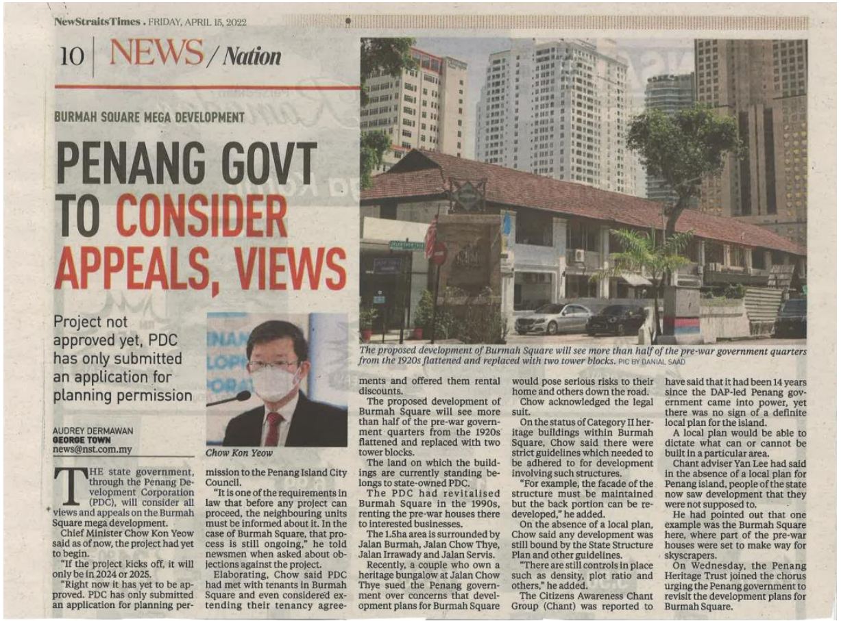 Penang Govt To Consider Appeals, Views - Utusan (15 April 2022)