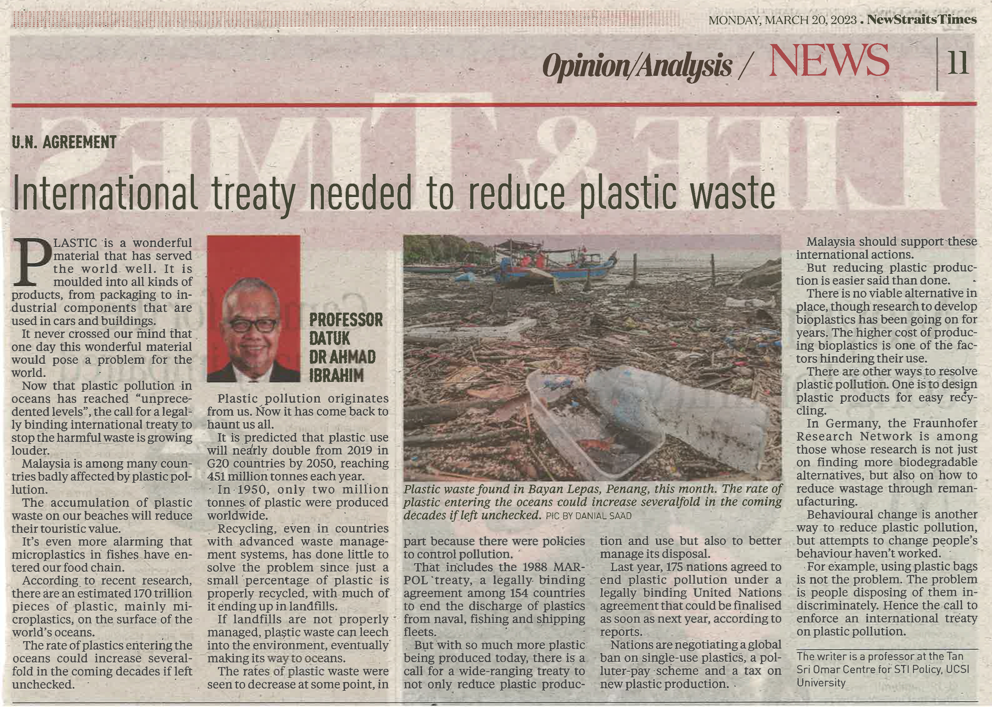 INTERNATIONAL TREATY NEEDED TO REDUCE PLASTIC WASTE