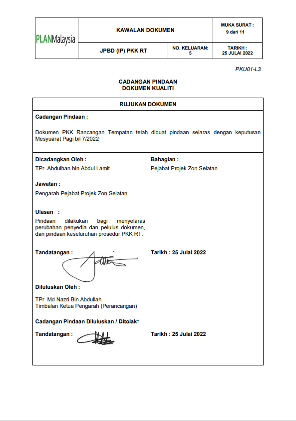 PKK RT PKU 01 Cadangan Pindaan
