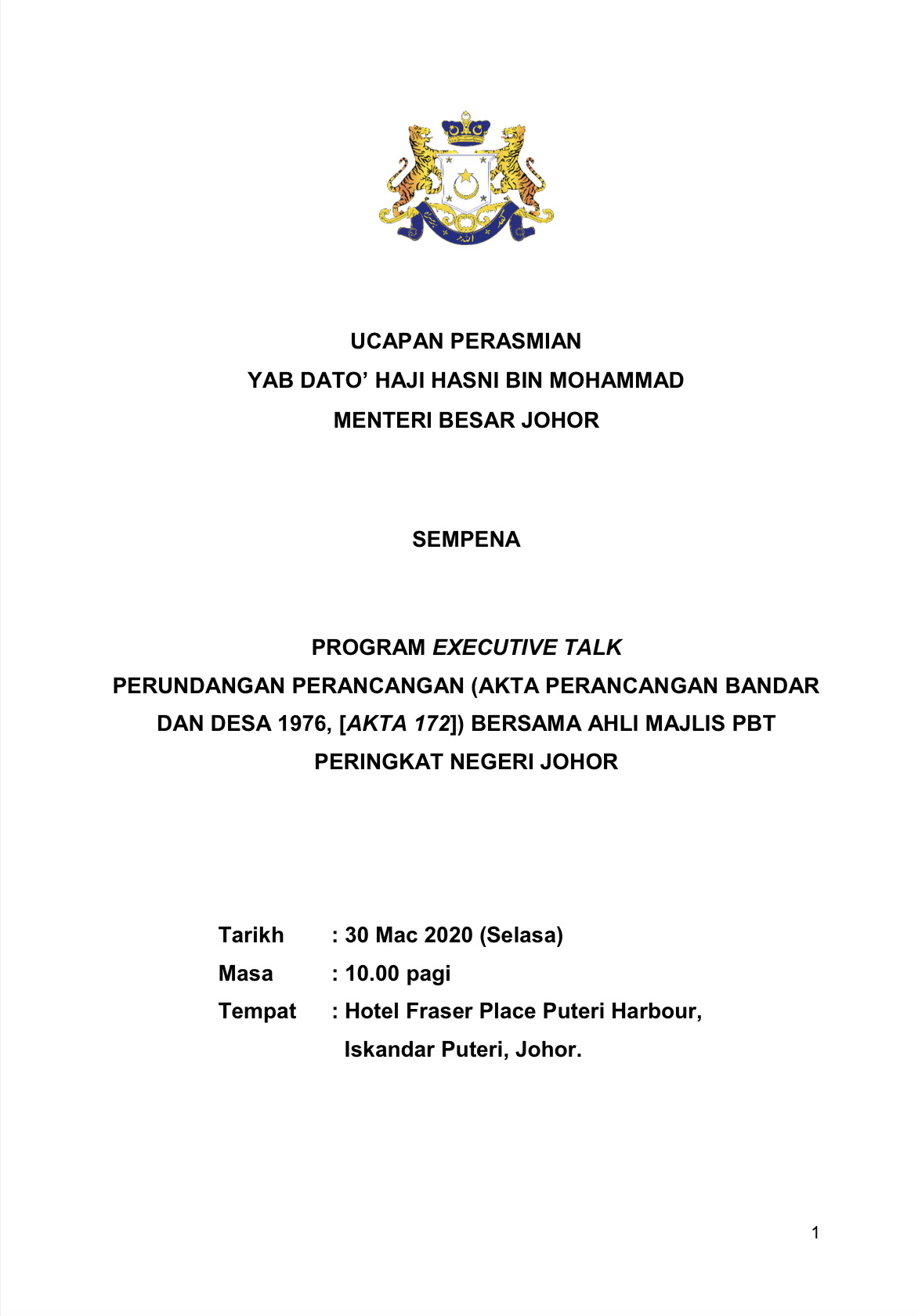 Program Executive Talk Perundangan Perancangan