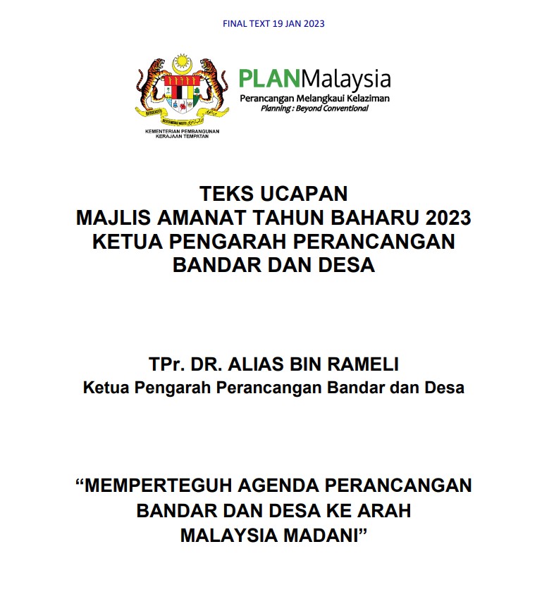 Teks Ucapan Ketua Pengarah PLANMalaysia Sempena Majlis Amanat Tahun Baharu 2023