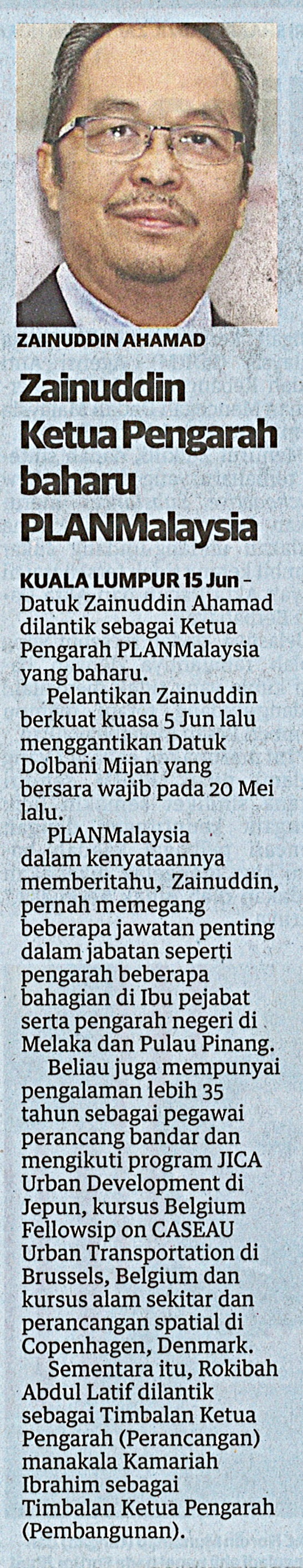 Zainuddin Ketua Pengarah baharu PLANMalaysia