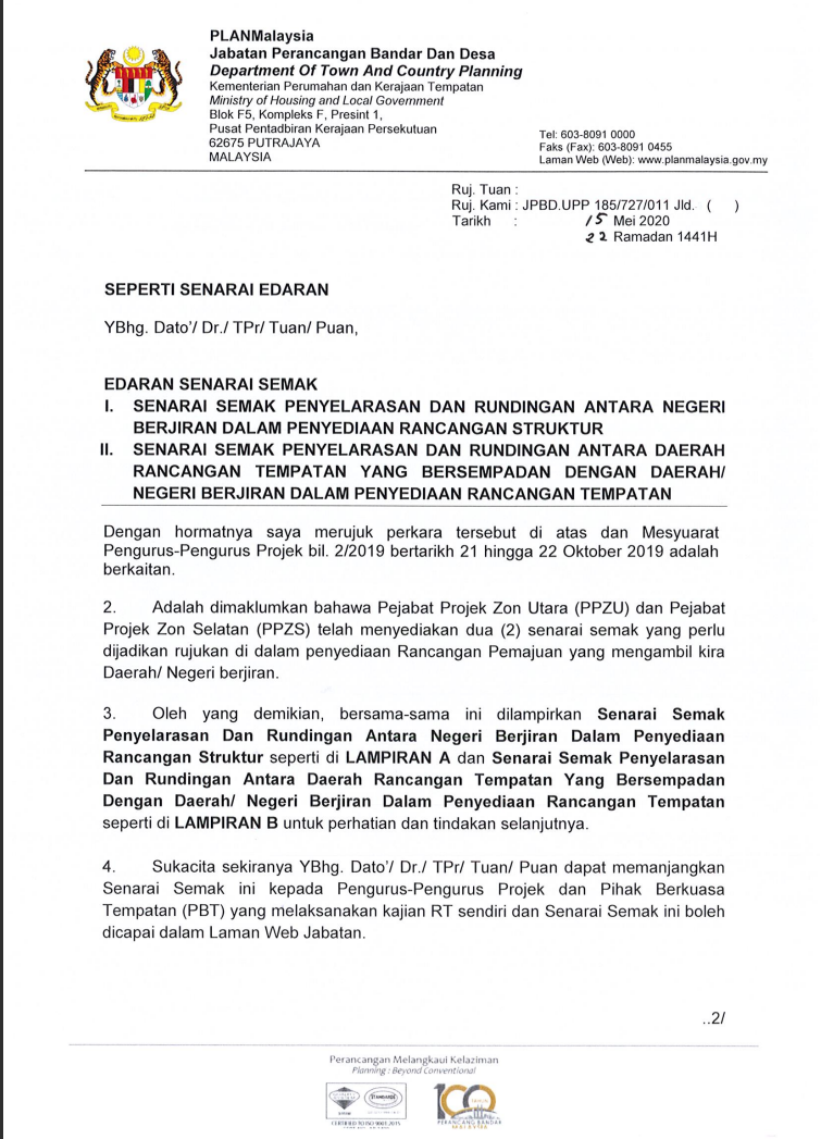 Surat Penyelarasan Senarai Semakan RS RT Bersempadanan